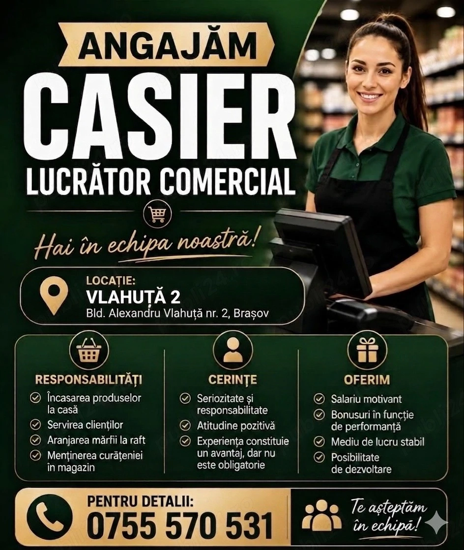 Casier   Lucrător comercial magazin alimentar cu zona Bistro