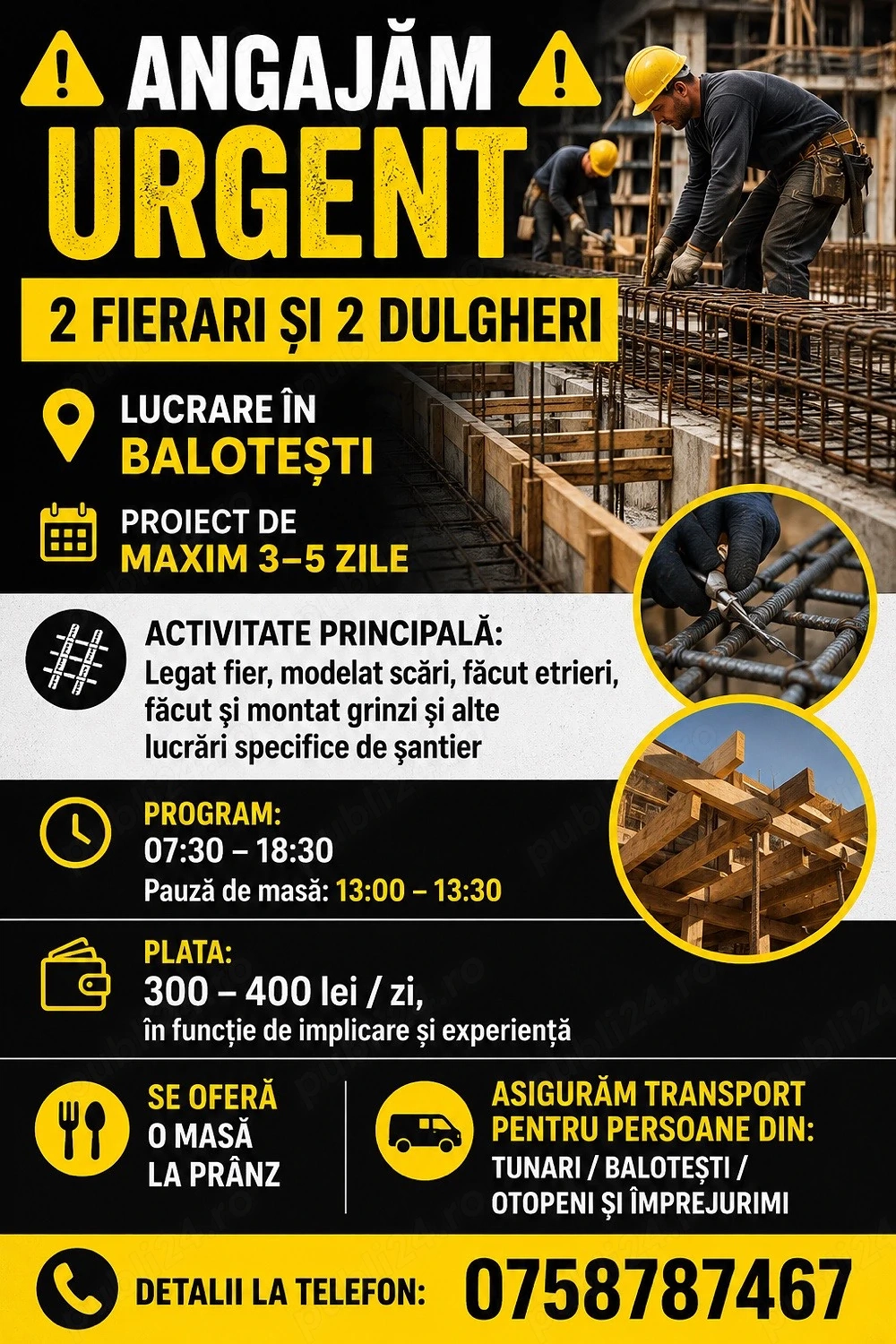 Angajam urgent dulgheri si fierari 