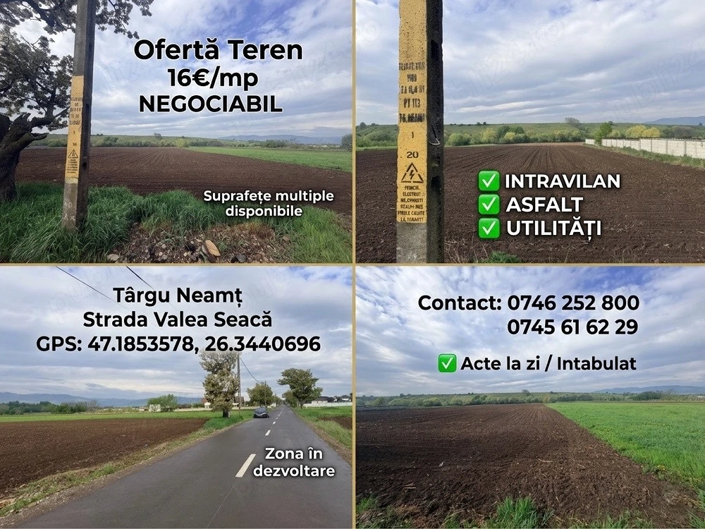 Târgu Neamț - Str. Valea Seacă: Teren intravilan, asfalt, toate utilitățile - Negociabil!