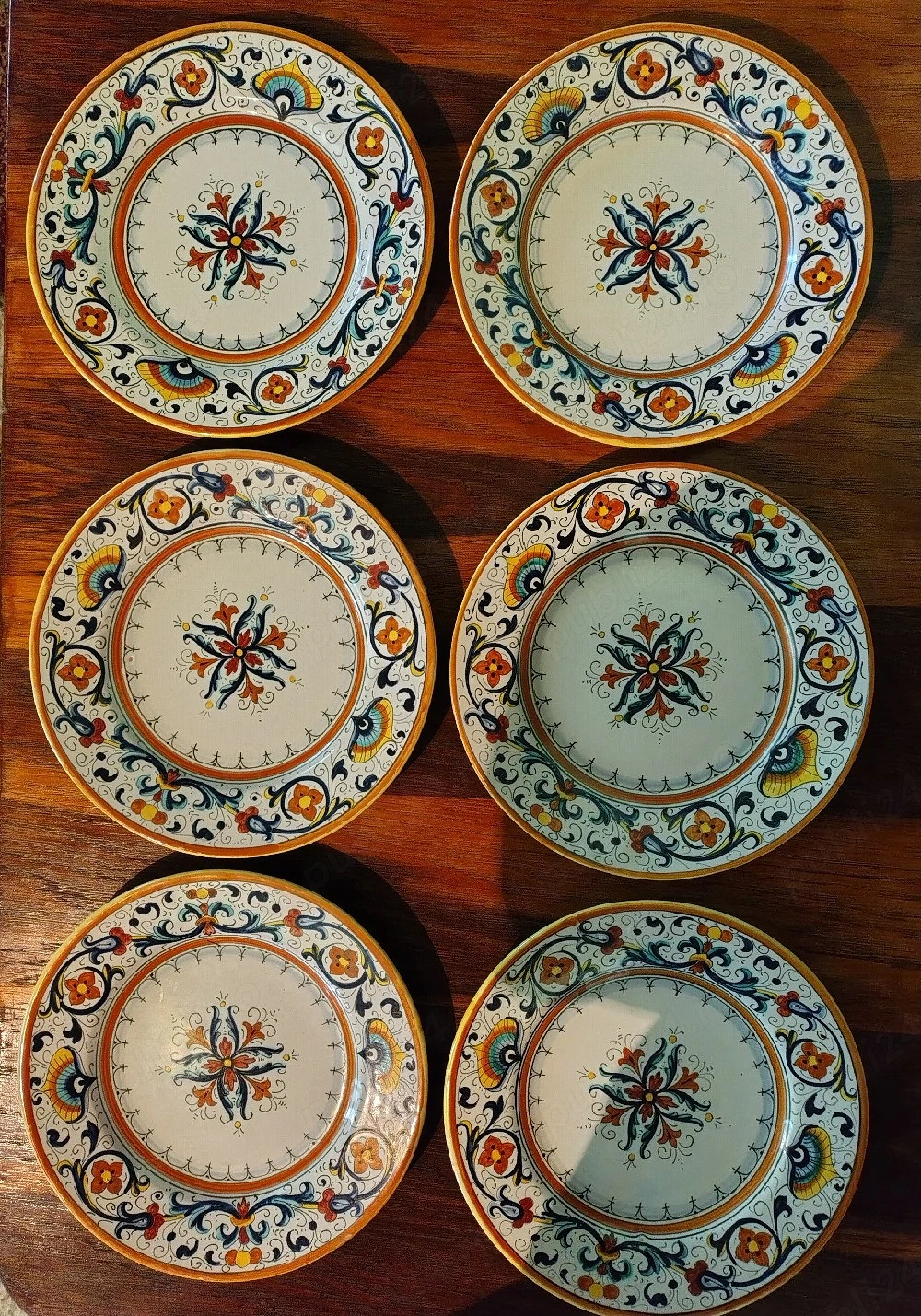 De Colecție, set de 6 farfurii desert aperitiv U Grazia Deruta -pictate manual,Italia, anii 60'-80'.