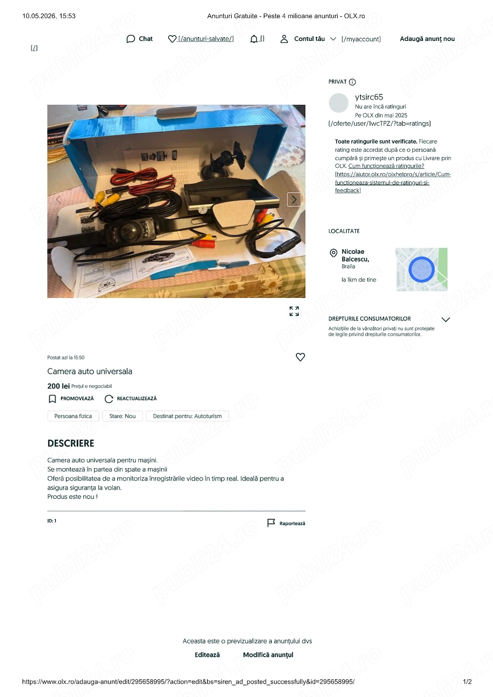 Camera auto Universală=nefolosită