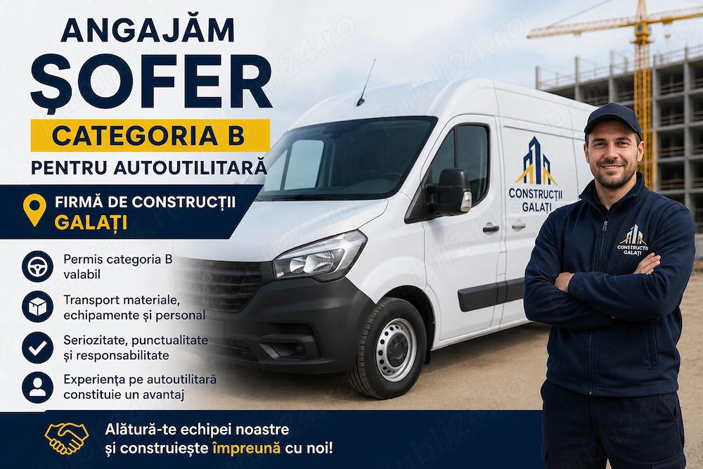 Angajăm șofer CATEGORIA B pentru autoutilitară construcții