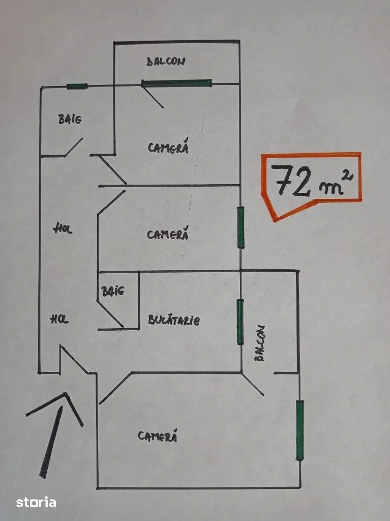 central - 3 camere -spatios