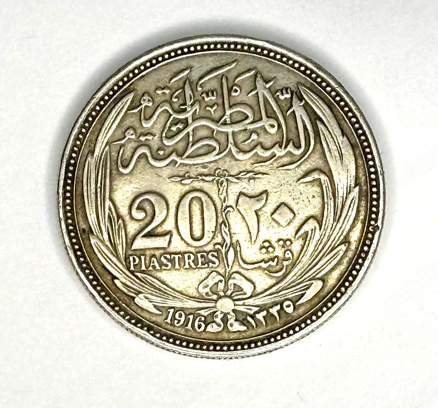 monedă argint de 20 de piastri din Egipt 1916 sultan Hussein Kamel