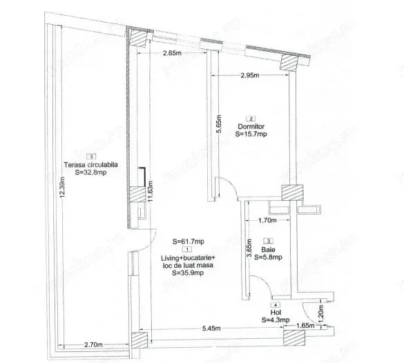 Apartament 2 camere, 62 mp, terasa 33mp, bloc nou, zona Corneliu Coposu