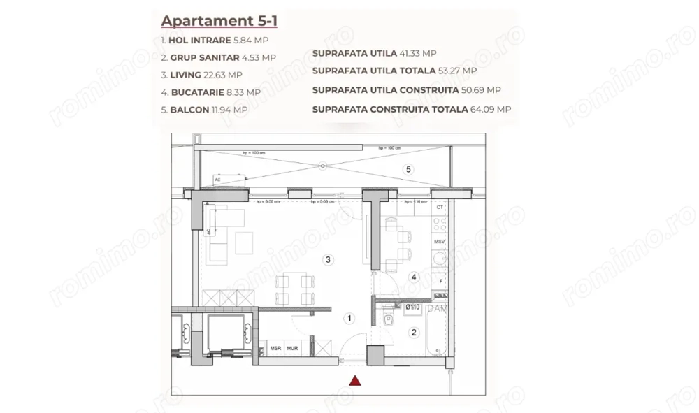 Studio 53.27 mp într-un ansamblu cu 0% Comision la Achiziție