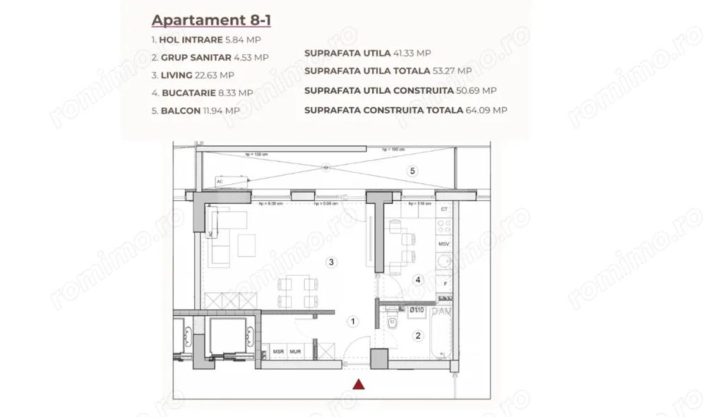 Studio 53.27 mp într-un ansamblu cu 0% Comision la Achiziție