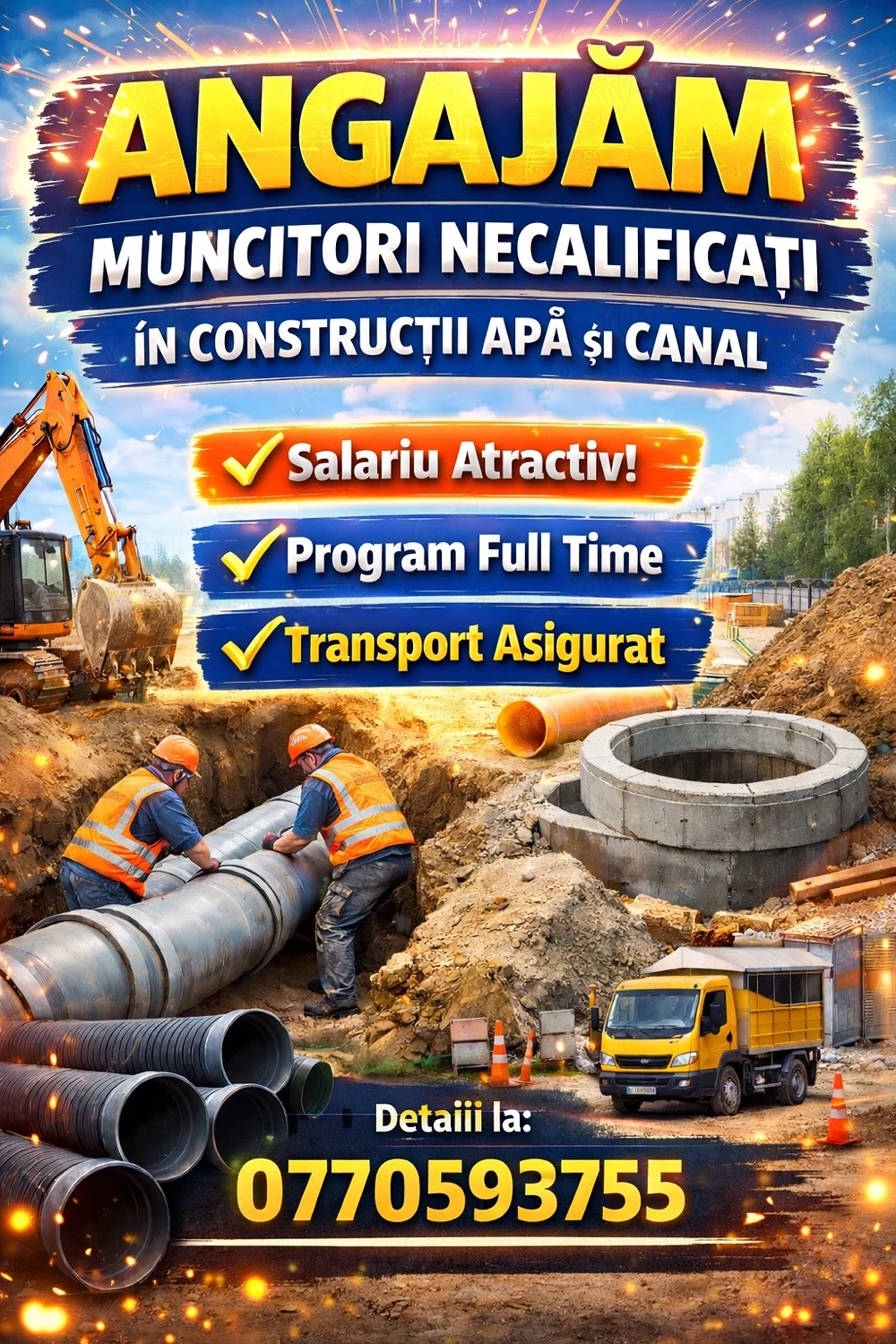 Muncitori construcții   220 lei zi   probă plătită   serioși