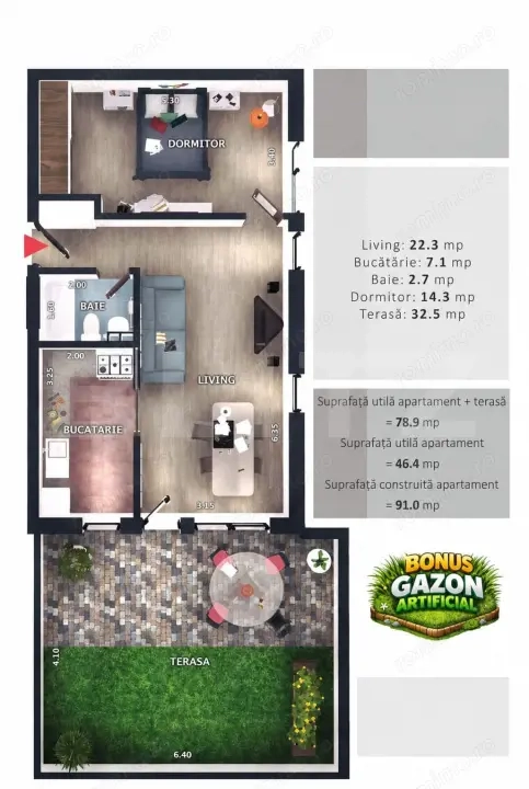 Apartament 2 camere, decomandat, CF, terasa, parcare subterana, boxa, Zona Vivo 