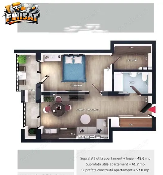 Apartament 2 camere, finisat, terasa, CF, parcare, boxa, Zona Vivo 