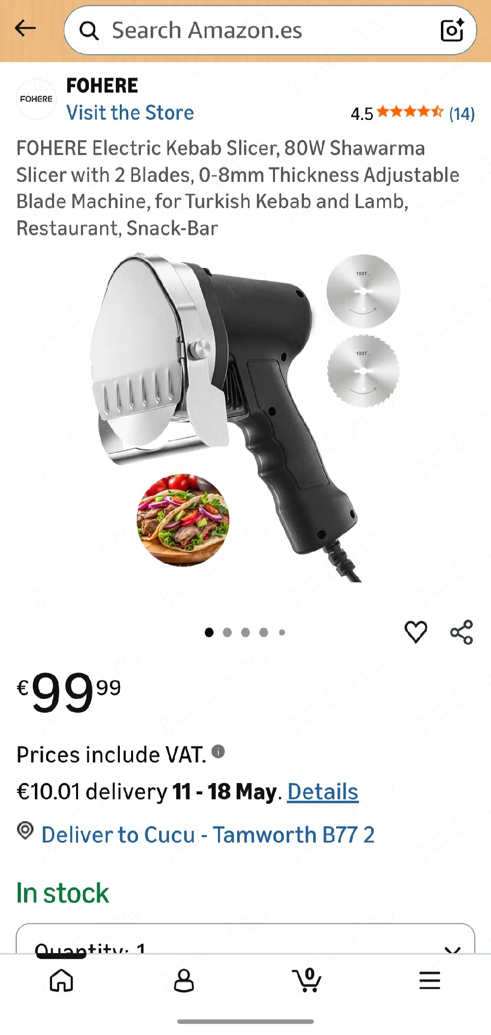 cuțit electric șaorma kebab fohere 80w   inox, cu 2 lame incluse
