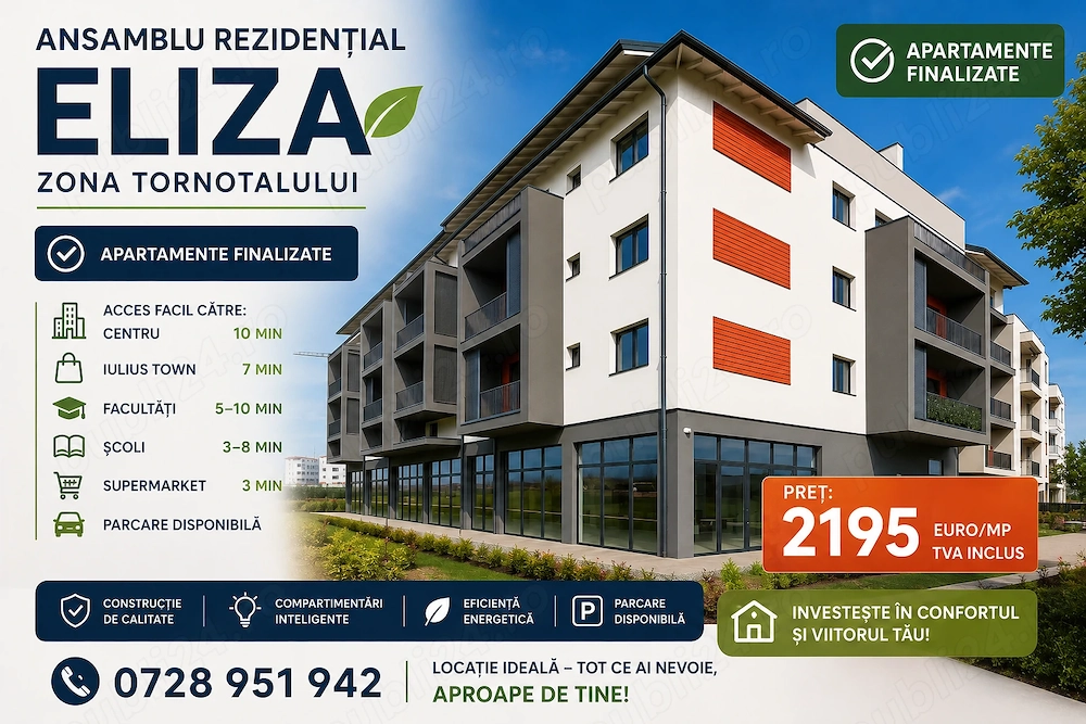 !!! 2195 euro mp !!!  Apartament 2 Camere în Bloc Nou, Torontalului   Mehala 