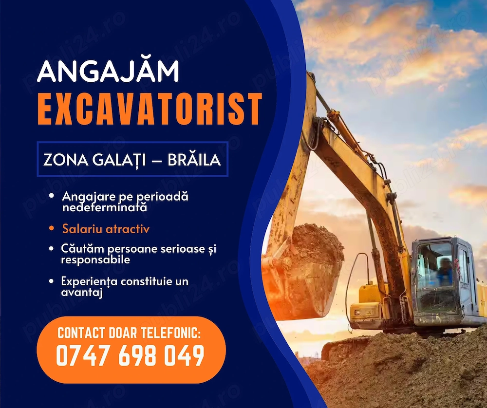 ANUNȚ de Angajare   Excavatorist Galați   Brăila