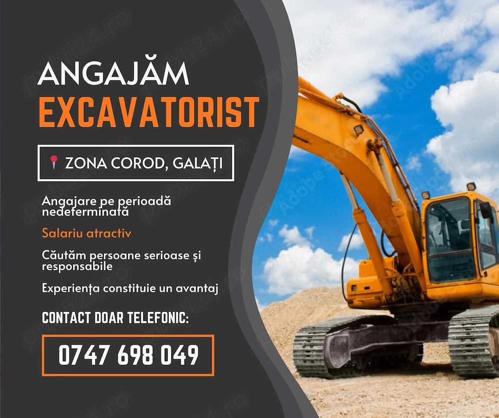 Angajare   Excavatorist - zona Corod, Galați