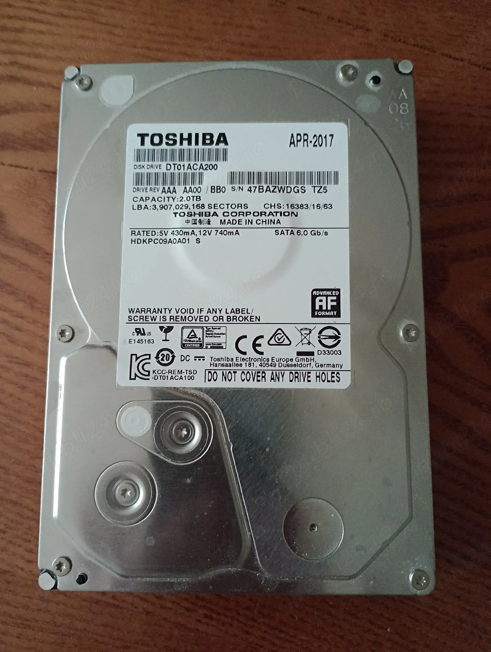 HDD Toshiba (hard disc de PC) de 2T, functional,aproape nou