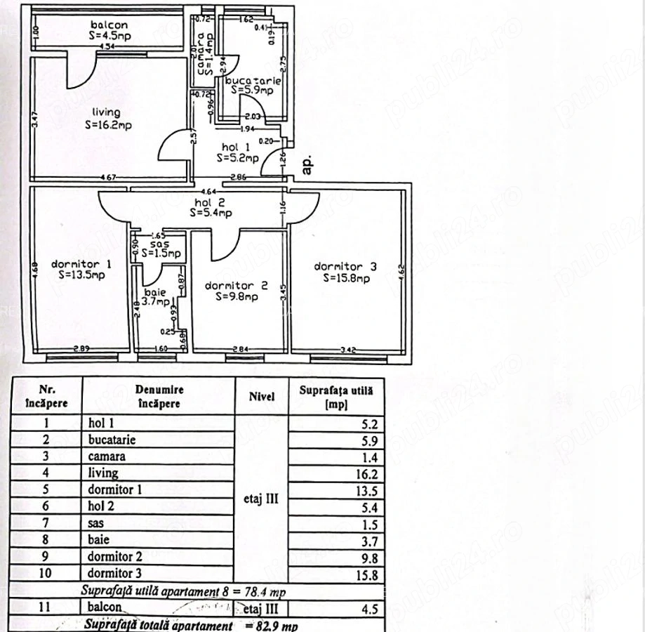 Apartament 4 camere, decomandat, etaj 3 din 4, centrală proprie, zona Circumvalațiunii, comision 0%