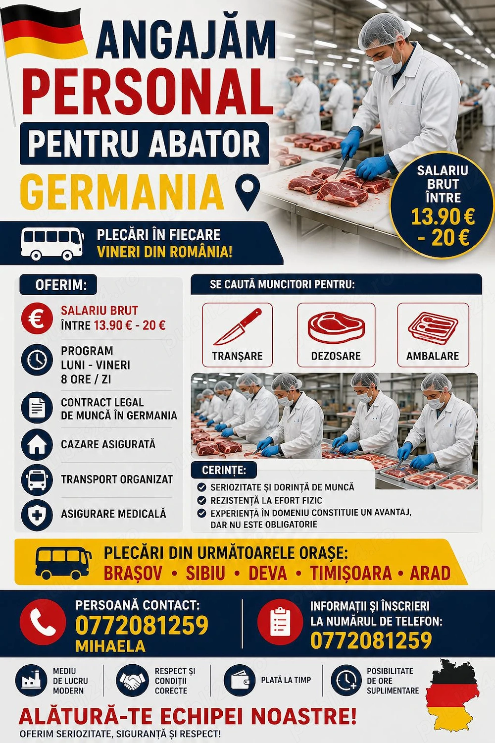 Cautam muncitori in abator- FARA EXPERIENTA !