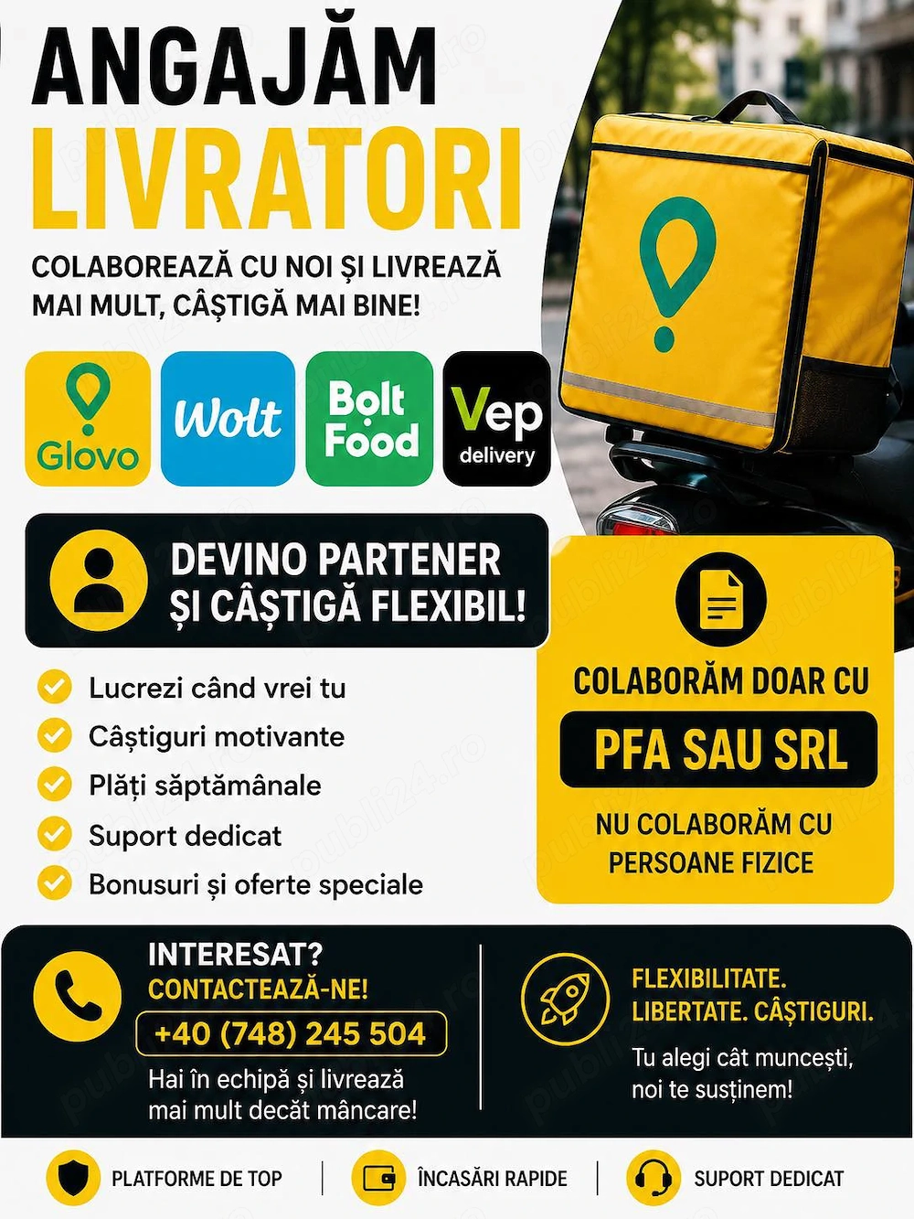 Livratori Glovo Bolt Food  Wolt