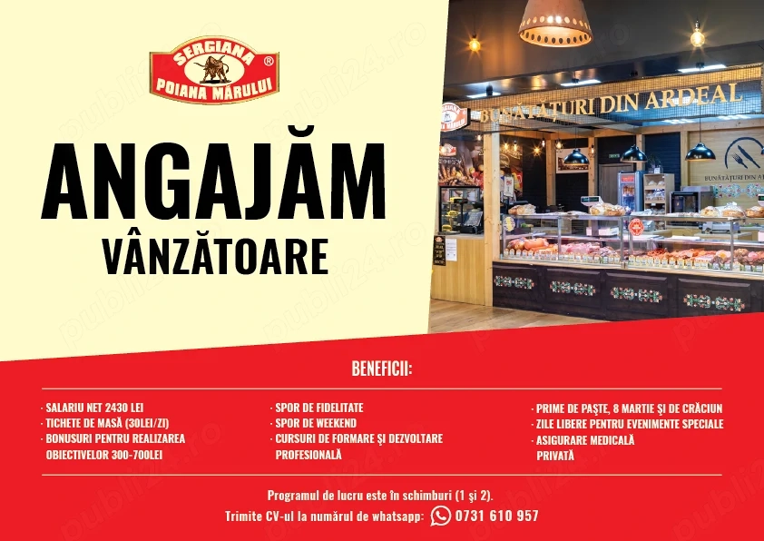 Angajam vanzatoare la Pravalia Sergiana din Sebes