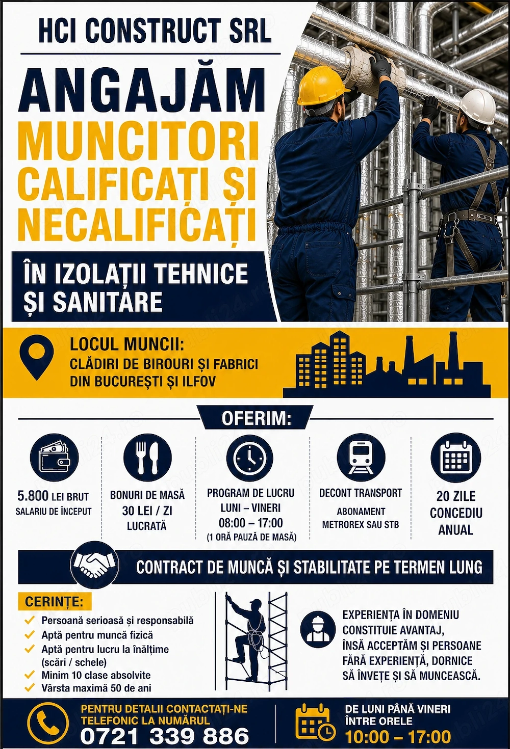 Angajăm muncitori calificați și necalificați in izolații tehnice si sanitare
