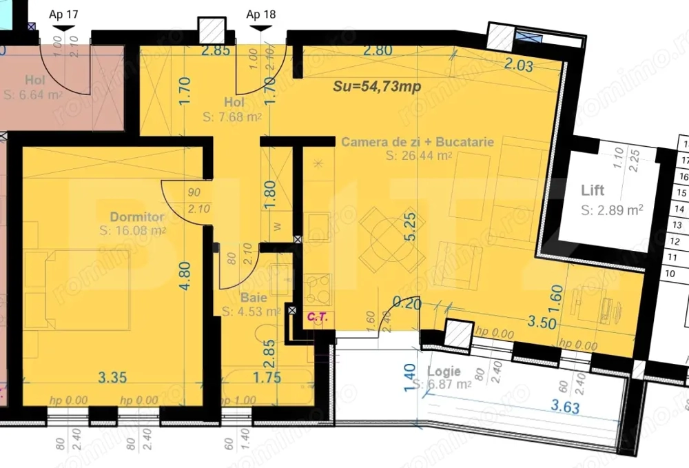 Apartament 2 camere, 54.73 mp utili, zona Aradului