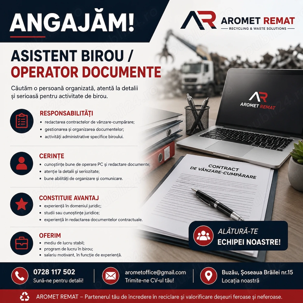 Angajam Asistent Birou   Operator Documente
