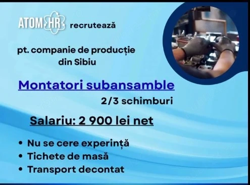 Angajam montatori subansamble pentru companii de productie din Sibiu