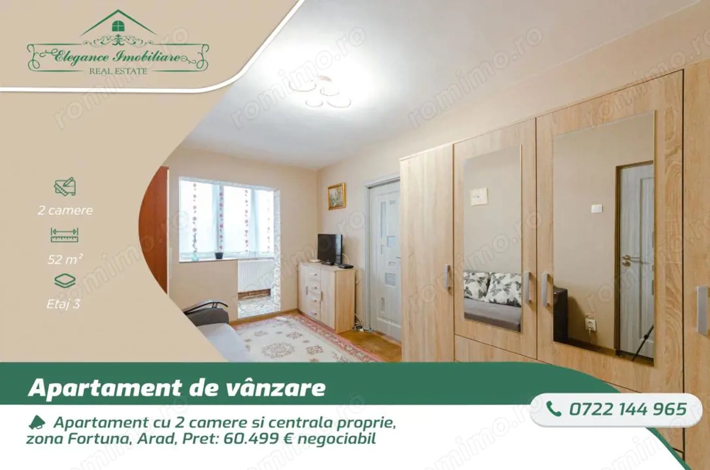 Apartament cu 2 camere si centrala proprie, zona Fortuna, Arad