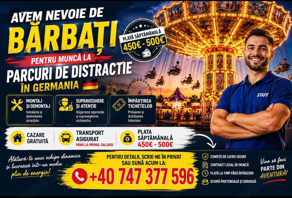 Locuri de muncă în Germania pentru bărbați   parc de distracții | cazare asigurată