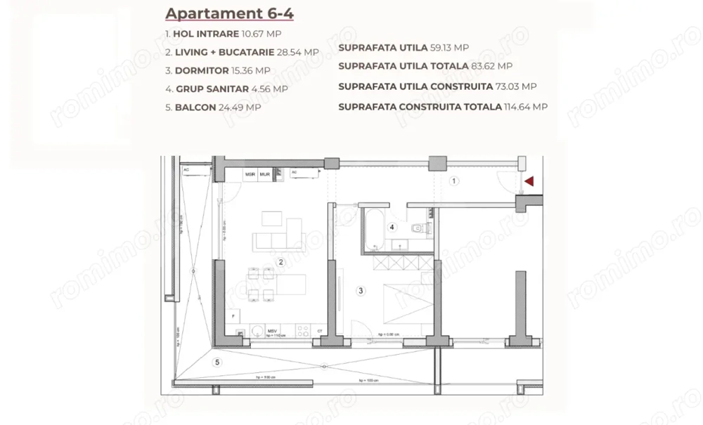 Apartament 2 camere, 83.62 mp, ansamblu 0% Comision Achiziție, Calea Severinului