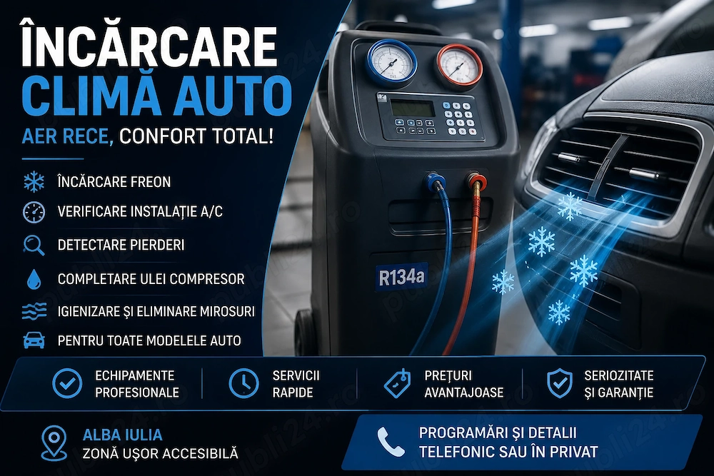 Încărcare climă auto profesională Alba Iulia – freon și verificare ac