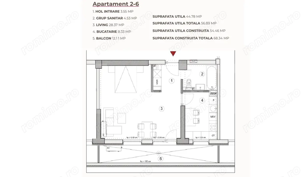 Studio, 56.89 mp, ansamblu cu 0% Comision la Achiziție, zona Calea Severinului