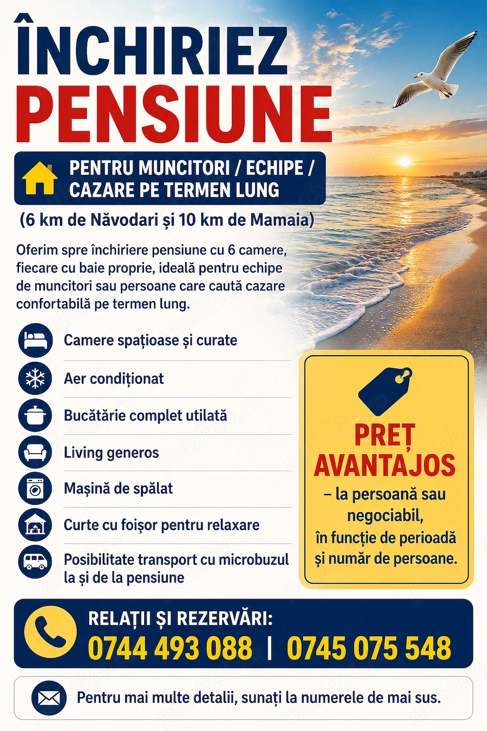 Închiriez pensiune pentru muncitori echipe cazare pe termen lung (aproape de Navodari, Mamaia)
