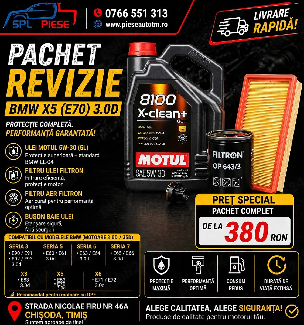  Pachet revizie BMW X5 (E70) 3.0D – calitate și protecție pentru motorul tău! 
