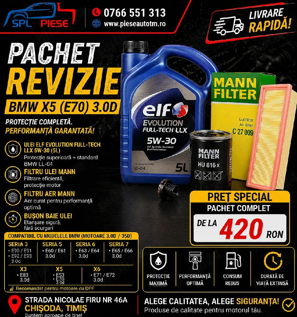 Pachet revizie BMW X5 (E70) 3.0D – protecție completă și performanță garantată! 
