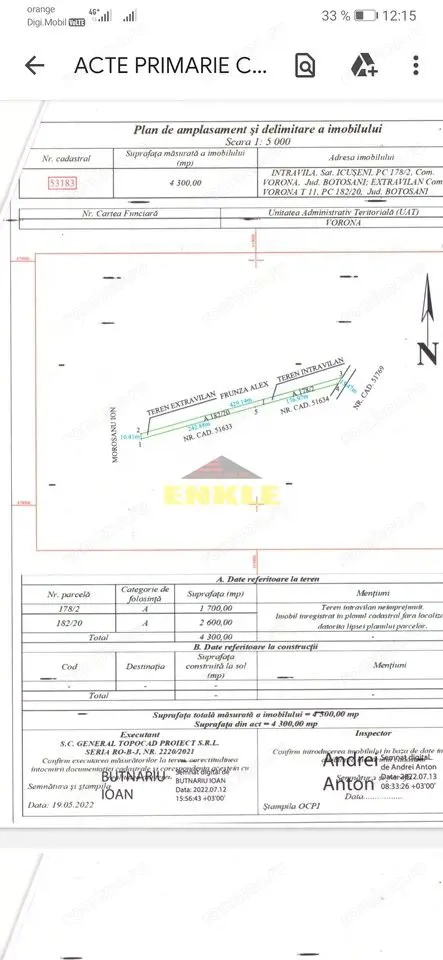 Teren intravila 4300 mp-Icuseni/Vorona,pret 4 e/mp negociabil!