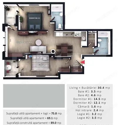 Apartament 3 camere, 2bai, 2 balcone, CF, parcare subterana, boxa, Zona Vivo 
