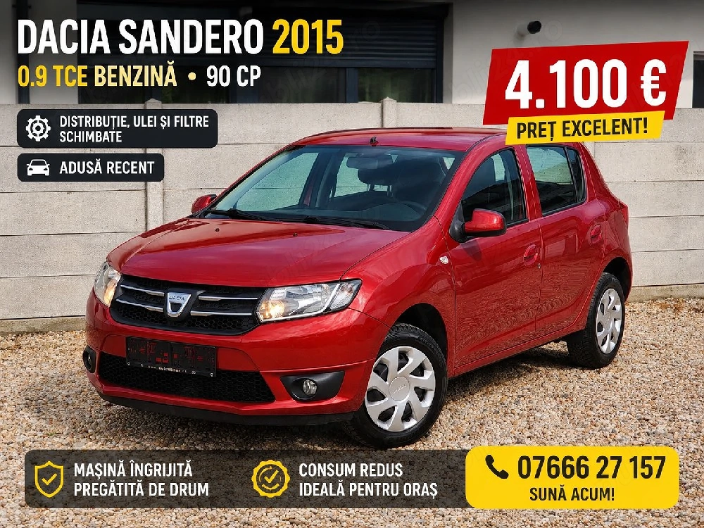 Dacia Sandero 2015 , 0.9 TCe Benzina , Adusa recent , Distributie ulei filtre schimbate