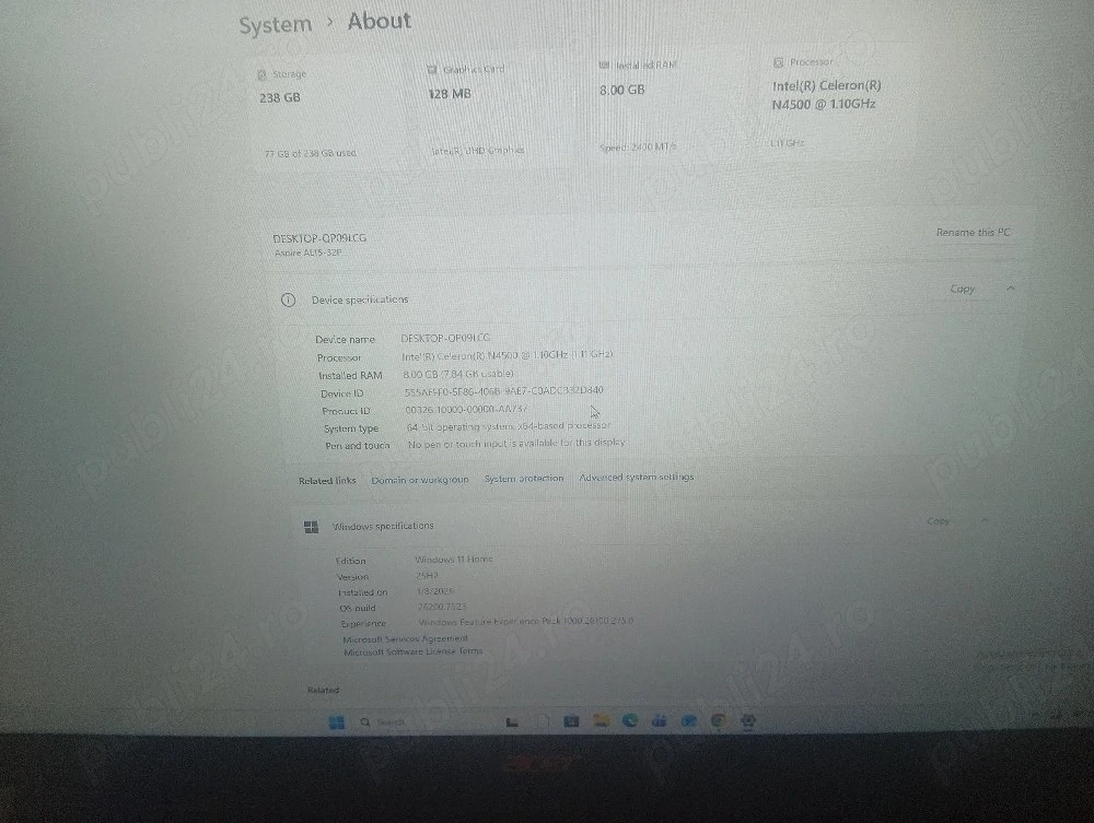 leptop acer aspire lite 15-NOU