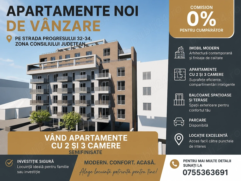 Vând apartamente cu 2si 3 camere, semifinisate, in zona Consiliului Județean, Cluj-Napoca