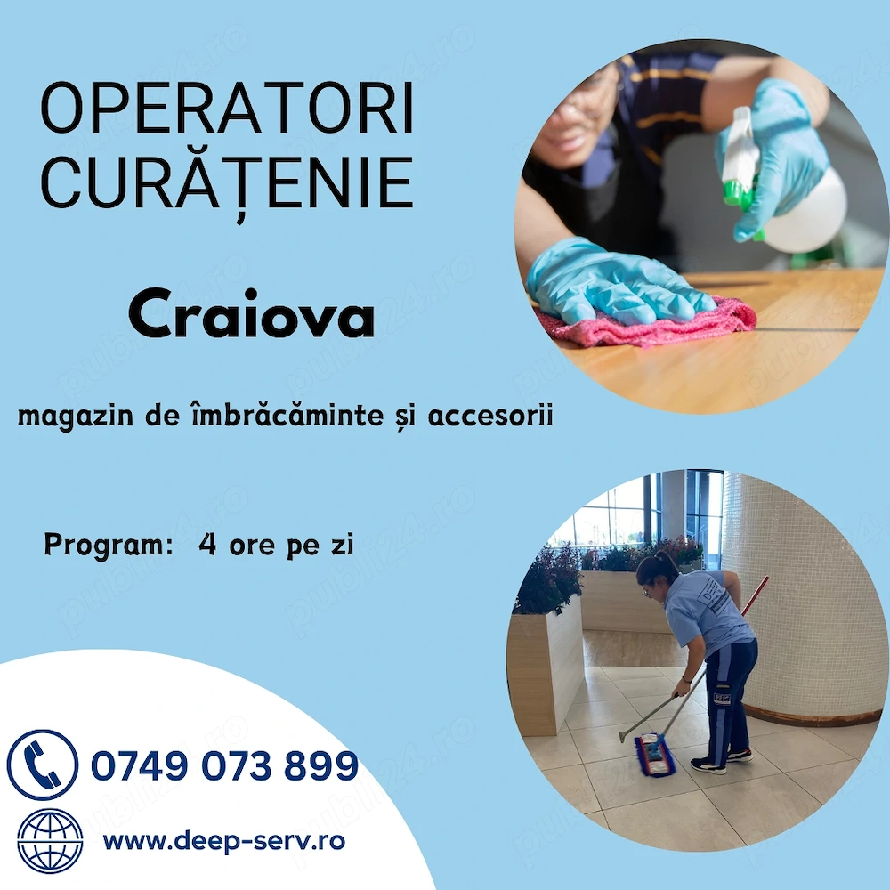 Craiova - angajam femeie la curatenie sau pensionara - magazin imbracaminte