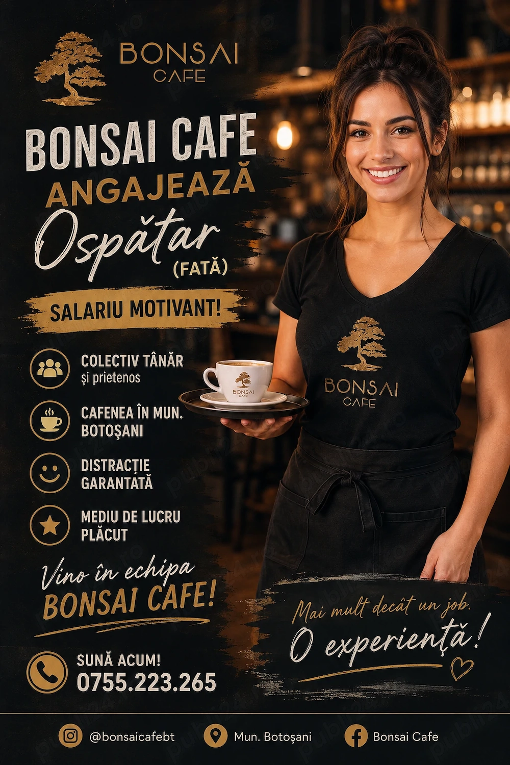 BONSAI CAFE Botosani angajează OSPĂTAR (Fată) 