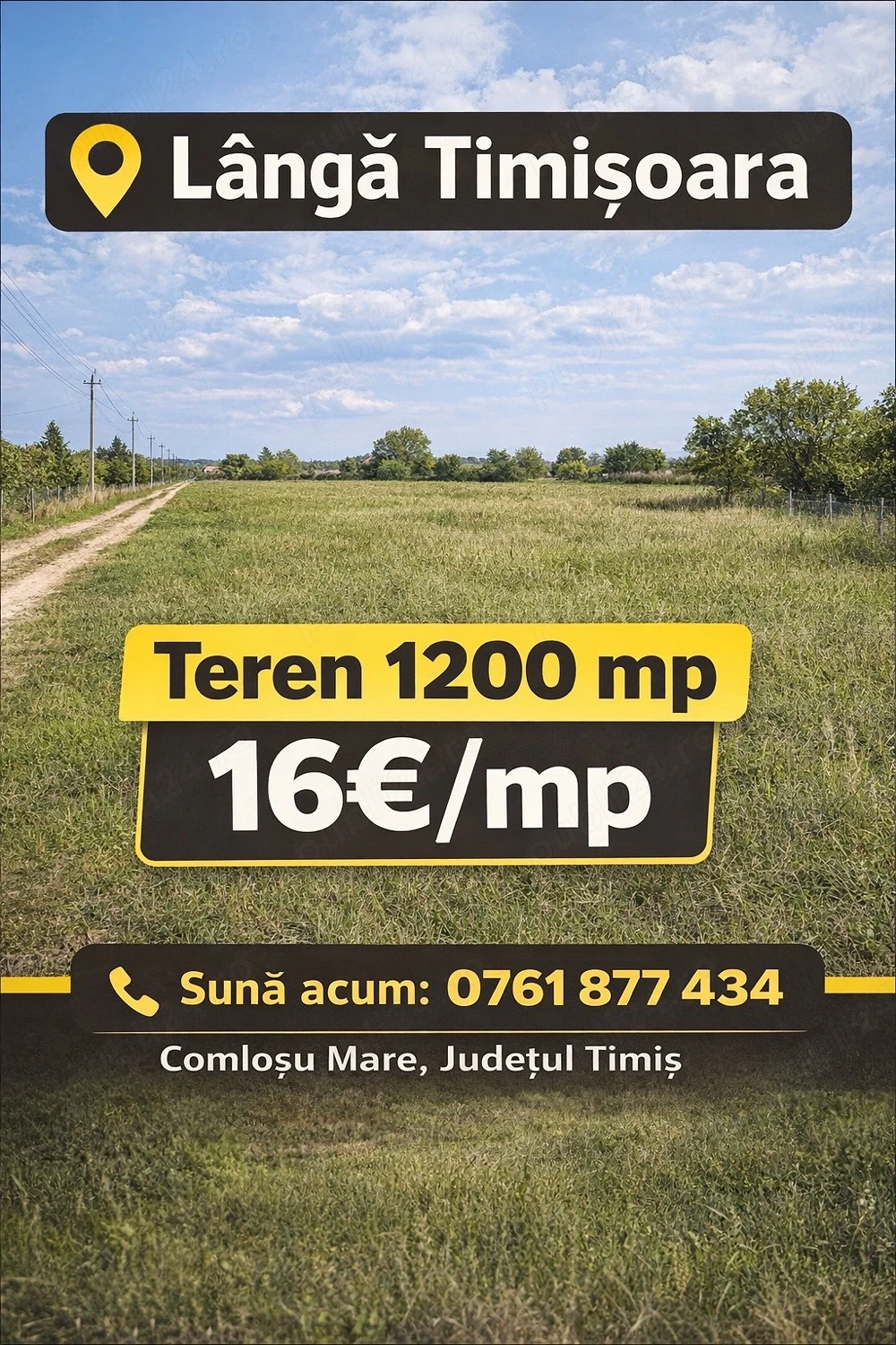 Teren de vanzare - 1200 mp, front 30 ML