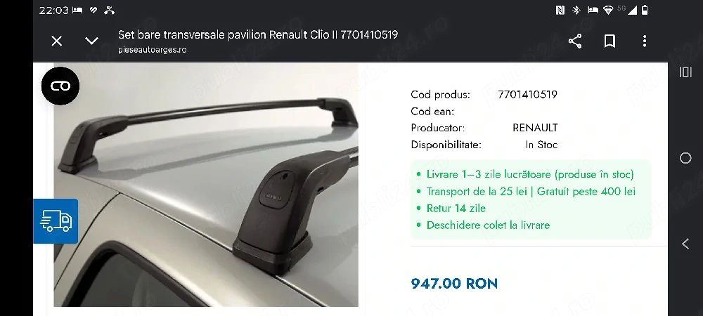 Bare transversale Clio 2 , Symbol Thalia 