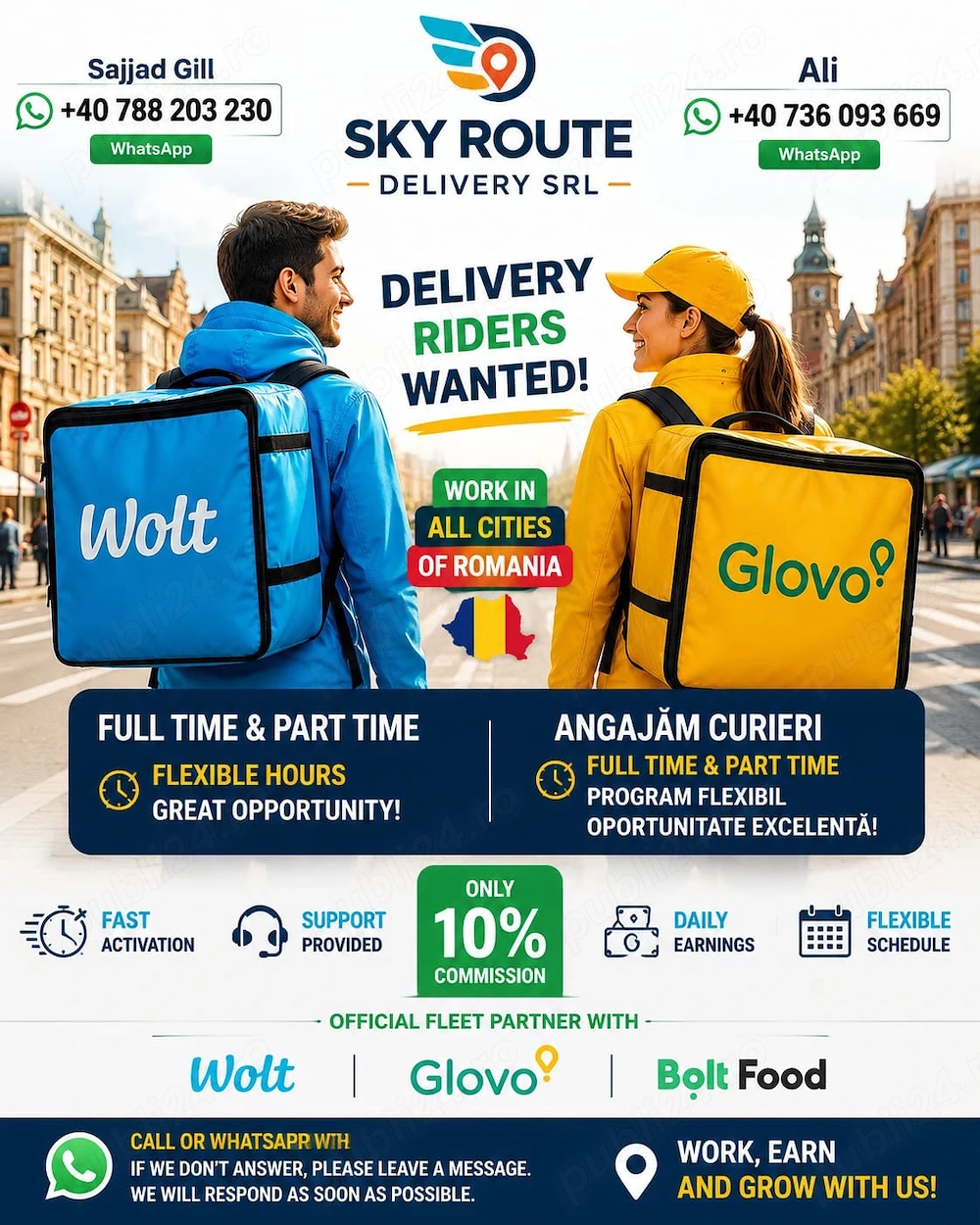 We are hiring Delivery Couriers - Wolt, Bolt Food or Glovo - Weekly Payment | Flexible Schedule