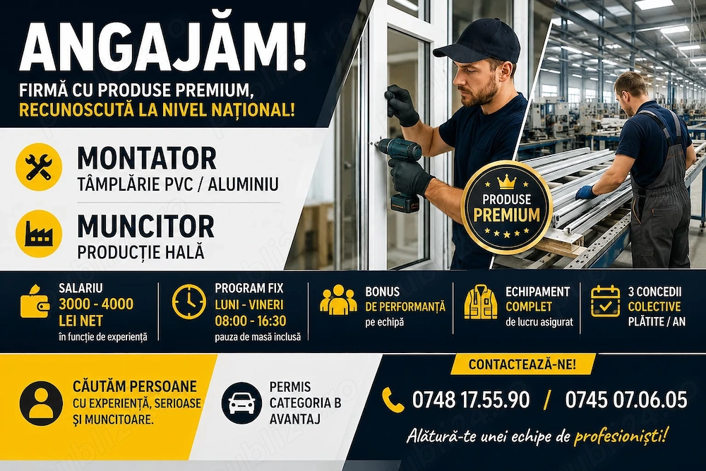 Montator  si Muncitor productie- tamplarie termopan  aluminiu