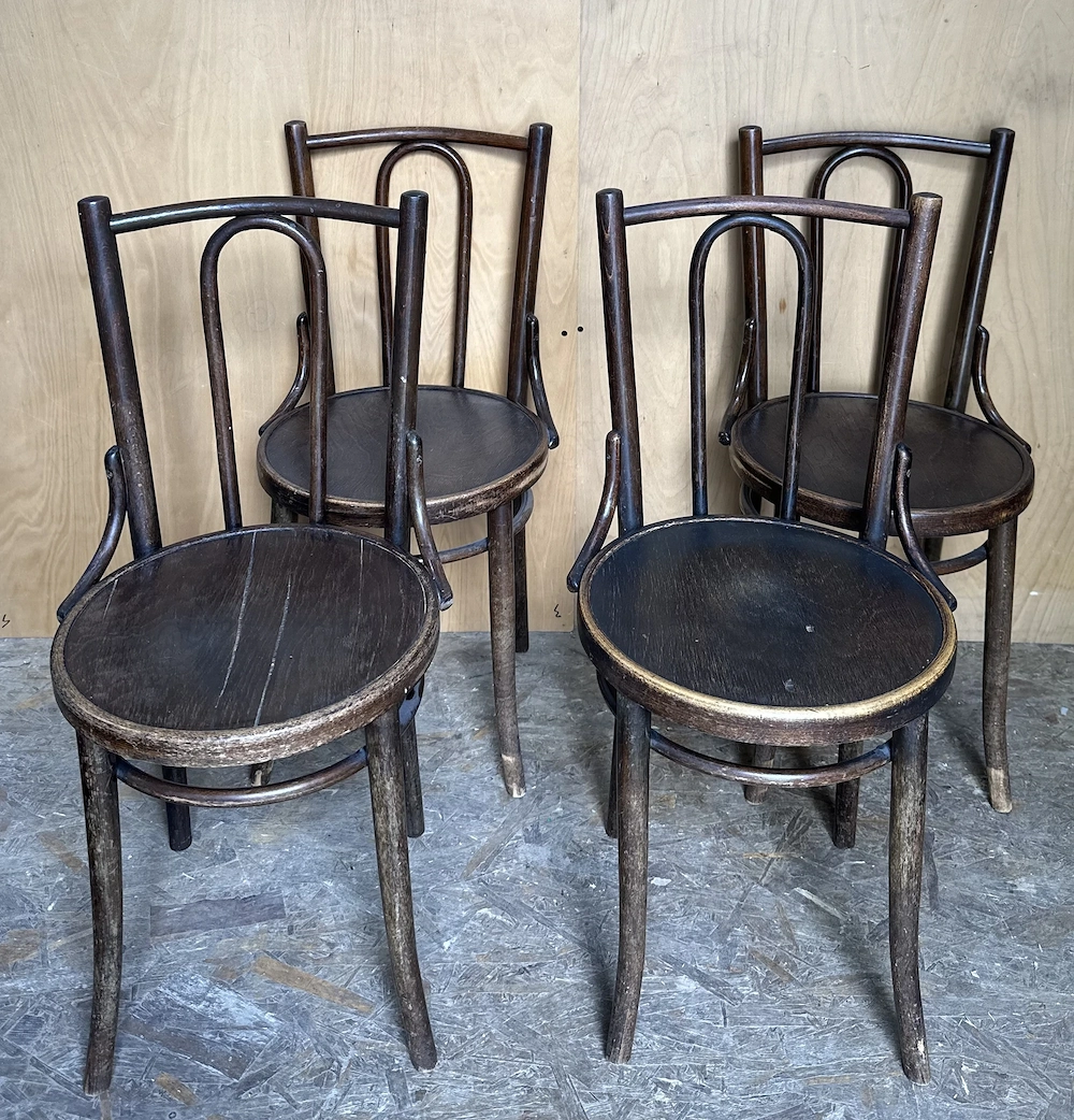 4 buc Scaun Vintage stil Thonet cu sezut rotund; Scaun din lemn masiv