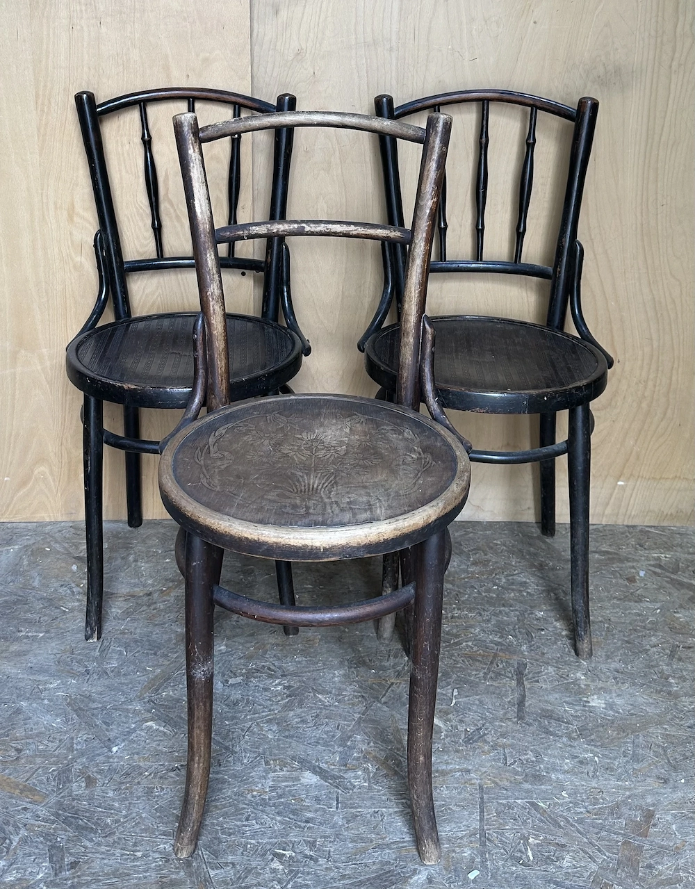 3 buc Scaun din Lemn Masiv Stil Thonet; Scaun cu sezut rotund
