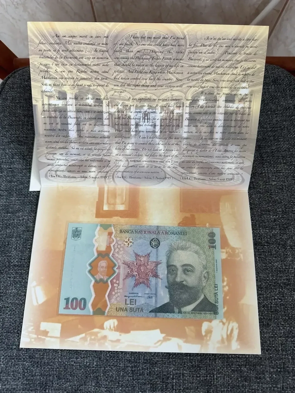 Bancnota Aniversara 100 Lei 2019 Ion I.C. Brătianu Pliant Original BNR