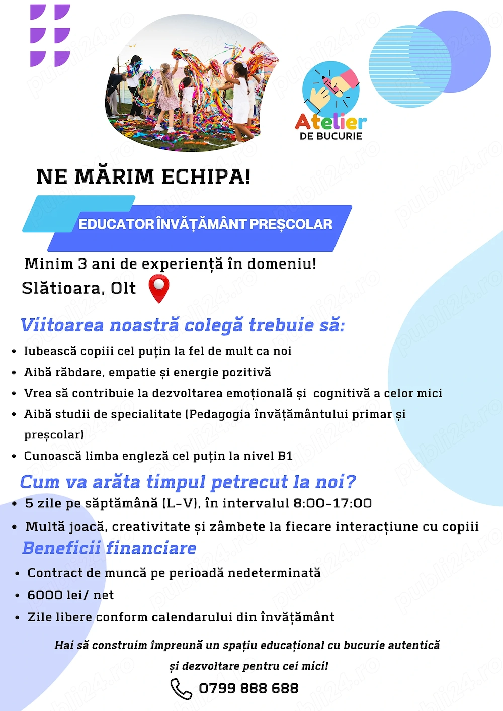 Educator învățământ preșcolar - gradiniță privată